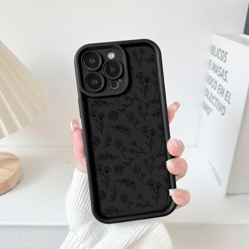 NITITOP Compatible with iPhone 13 Pro Case Cute Flowers Floral Leaves Design for Women Girls Stylish Artistic Soft TPU Shockproof Full Camera Protective Cover - Black by NITITOP - Used condition - Image 3