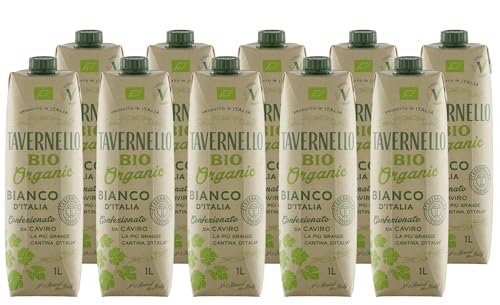 Tavernello Vino d'Italia Bio Weißwein, frisch & ausgewogen, Wein Cuvée in recycelbarem 1 Liter Tetra Pak, Weisswein trocken in Mehrwegverpackung, kein alkoholfreier Wein, 11.5% Vol. Alkoholgehalt
