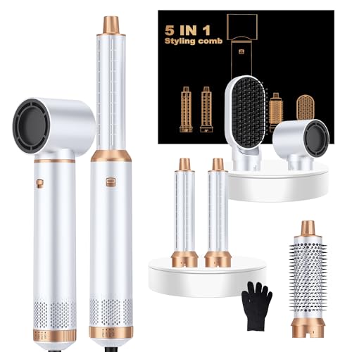 Image of 5 in ONE Hair Dryer Brush, Blow Dryer Curling Wand Hair Styling Tools Set, Hot Air Brush Round Brush Blow Dryer, Left&Right Styler 100-120V
