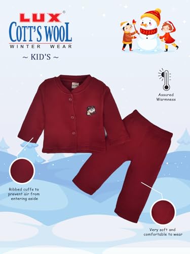 Image of Lux Cottswool Baby Boys /Girls Full Sleeves Round Neck with Button Thermal Set