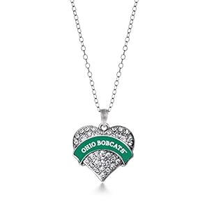 Inspired Silver – Ohio University Bobcats [NCAA] Charm Necklace for Women – Silver Pave Heart Charm 18 Inch Necklace with Cubic Zirconia Jewelry