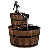 Giantex 2 tier barrel waterfall fountain rustic wood barrel cascading with electric decorative hand pump outdoor water feature for garden patio backyard lawn porch  urban country home decor