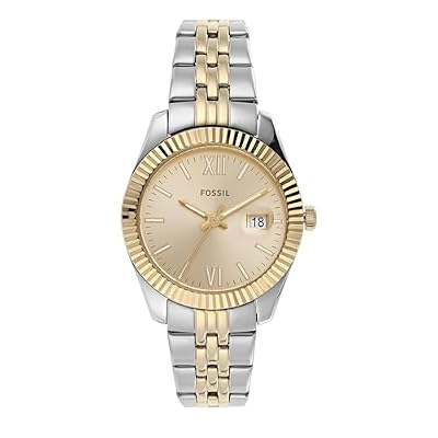 Fossil Orologio Scarlette da donna, 33 mm Movimento al quarzo con data a tre lancette e cinturino in acciaio inossidabile, 33 mm, Tono oro e tono argento