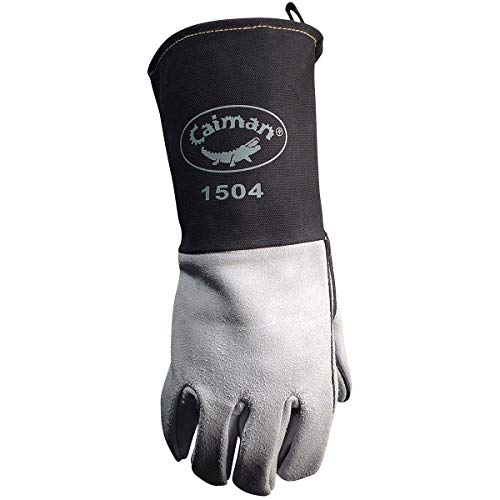Caiman Premium Split Cowhide MIG/Stick Welding Gloves, Flame Resistant Duck Cuff, Kontour Design, Kevlar Stitching, Gray/Black, Large (1504-1) - Thumbnail 2