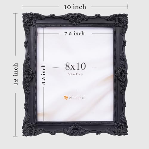 Image of eletecpro 8x10 Vintage Picture Frame with Real Glass Cover, Ornate Antique Photo Frame, Display 8x10 Picture for Tabletop or Wall Hanging Horizontal & Vertical, Black Home Decor for Gallery Art
