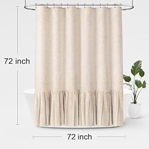 Awellife Linen Farmhouse Shower Curtain with A Ruffle Shower Curtain for Bathroom Beige Natural 72×72 12 Hooks