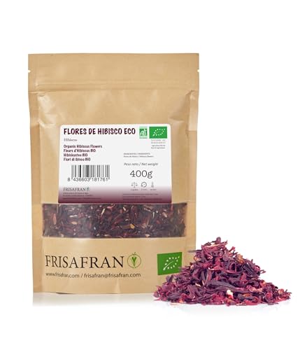 FRISAFRAN | Flores de Hibisco Ecológico 400g | Flor de Jamaica | Infusión de hibisco | Té de hibisco | Reparación de la Piel | Desintoxicación