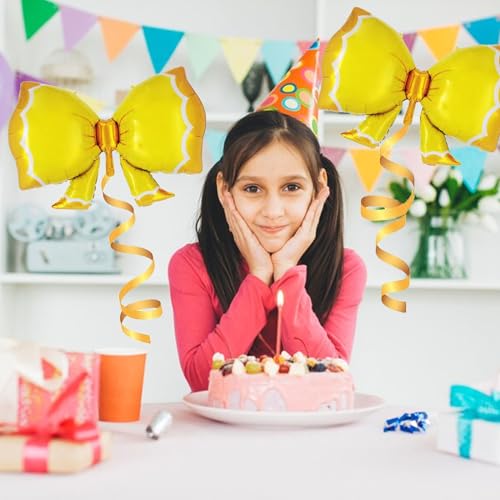 Image of 36 Inches Bow Foil Balloon Huge Bowtie Pink Balloon for Baby Shower, Wedding, Kids Theme Party Decoration (Yellow)