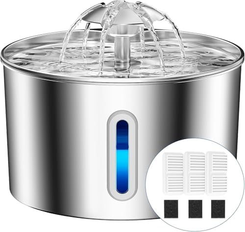Cat Water Fountain Stainless Steel - 74oz/2.2L Automatic Large Pe...