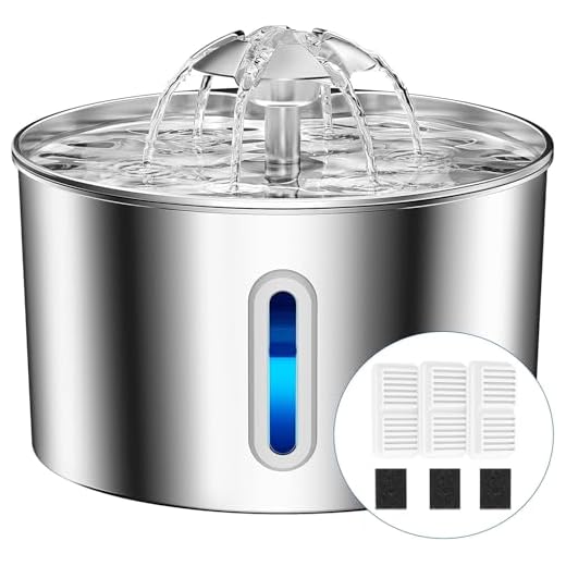 Cat Water Fountain Stainless Steel - 74oz/2.2L Automatic Large Pet Watering Bowl Dispenser for Indoor Dogs - Drinking Fountains with 3 Filter, Gifts for Cats and Kitty - Dog Waterer Bowls No Spill