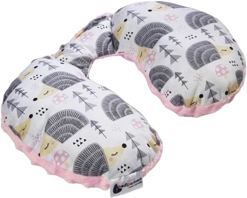Medi Partners Almohada Cervical Coche Bebe cojin cuello niños cojín viaje - 100% Algodón/Minky Avion Neck Travel Pillow Almohadilla Cervicales Nino (Erizos con rosa Minky)