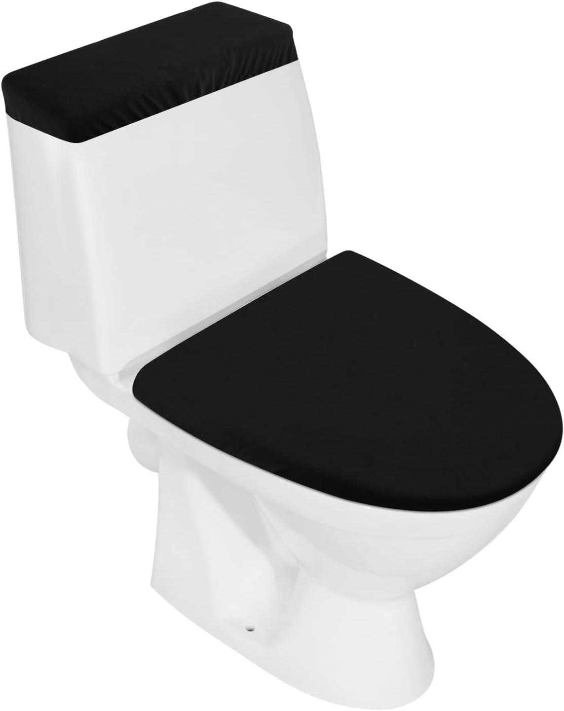Toilet Lid Cover and Toilet Tank Lid, Bathroom Toilet Lid Seat Cover Set, Stretchy, Washable, Spandex Fabric, Fits Most Toilet Tanks and Lids (Black 2 Pack)