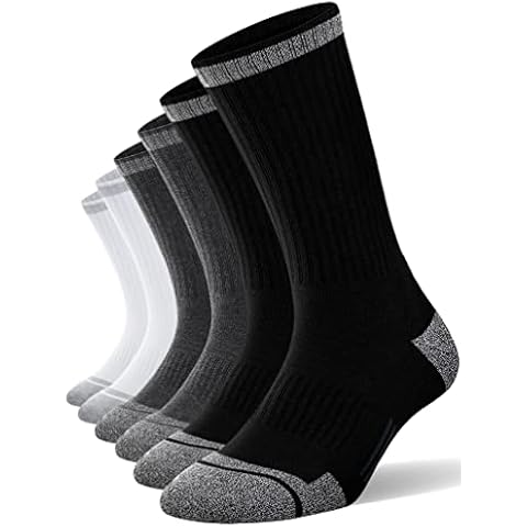 Fitrell 6 Pack Men's Athletic Crew Socks Cushioned Work Boot Socks, Black*2+white*2+grey*2, XL Cover