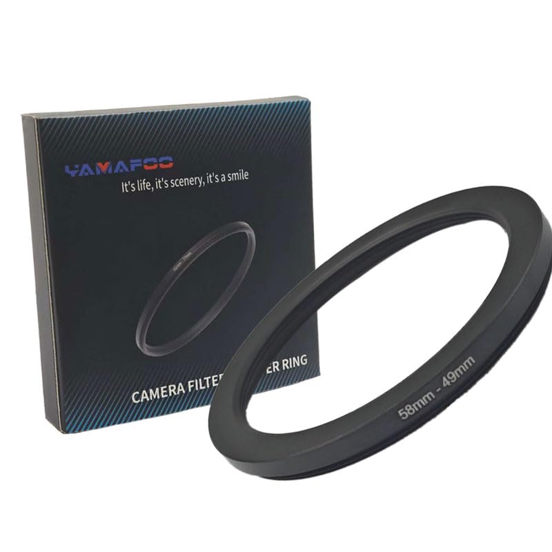 YAMAFOO 58mm to 49mm Step-Up Ring/Step Down Rings Filter Adapter for All Brands UV ND CPL Metal Ring Step-Up Rings Adapter Filter,Black (58-49)