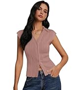 GRECIILOOKS Korean Tees for Women | Tops for Woman Wine | Collared Casual Summer Tops for Women W...