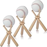 Mudder 3 Pack Baseball Stand Baseball Holders Balls Display Wooden Display Stand Holder Centerpieces for Tables for Sports Lover (Light Brown)