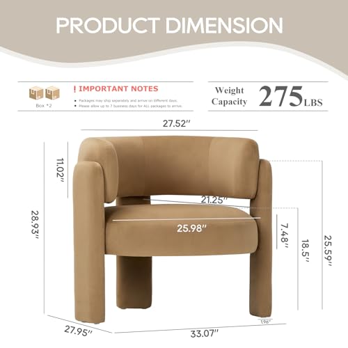 COLAMY Modern Velvet Accent Chairs Set of 2, Upholstered Barrel Chairs, Comfy Side Arm Chairs with 3 Legs for Living Room, Bedroom, Reading, Khaki - Image 2