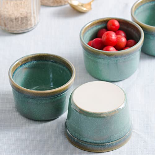 Ramekins 8 oz Oven Safe for Creme Brulee, Souffle Dishes - Ceramic Baking Bowls Set of 4 for Pudding Cups, Custard, Ice Cream, Dips and Appetizers - Light Green