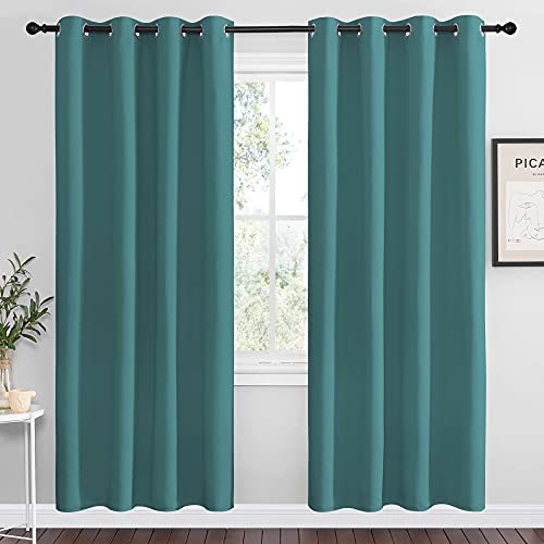 NICETOWN Insulated Curtains Blackout Draperies - Triple Weave Microfiber Home Thermal Insulated Solid Ring Top Blackout Curtains/Panels for Bedroom(Sea Teal, Set of 2, 55 x 78 Inch) Sea Teal