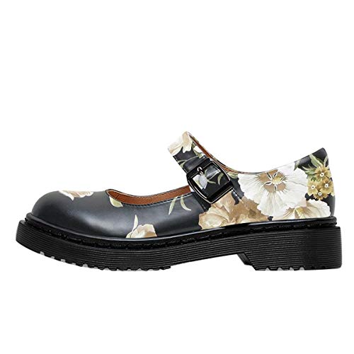 Image of YDN Women Classic Round Closed Toe Mary Jane Flats Platform Adjustable Single Ankle Strap Buckle Comfy Cute Pump Leather Patry Cosplay Girls Dress Shoe Size 4-16