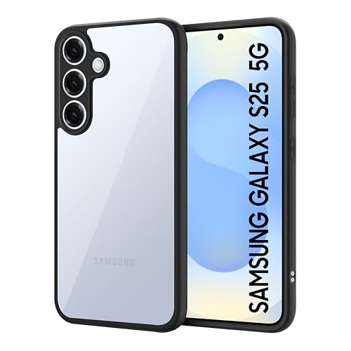 Image of CEDO Backcover for Samsung Galaxy S25 (5G) | Camera Protection Bump Shockproof Edge | Ultra Hybrid Transparent Acrylic Clear TPU+PC Hard Backcase Cover (Black)
