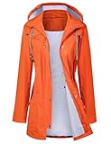 LOMON Raincoat Women Waterproof Long Hooded Trench Coats Lined Windbreaker Travel Jacket Orange M