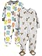 Simple Joys by Carter’s Unisex Baby Schlaf- und Spielanzug aus Fleece mit Füßen, 2er-Pack, Grau Affe/Weiß Eule, Frühchen