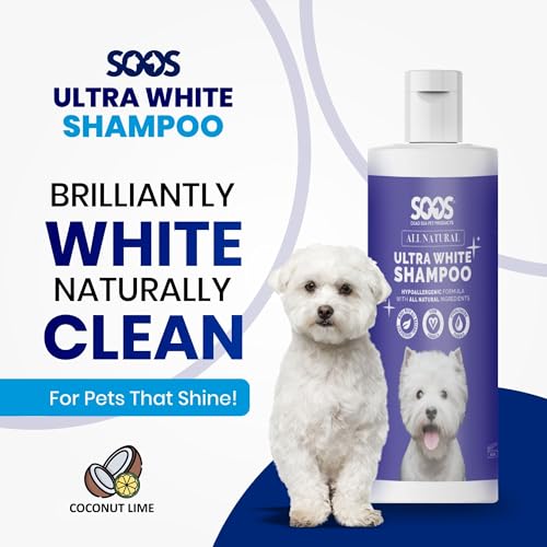 Image of Soos Ultra White Hypoallergenic Shampoo for Dogs & Cats - Natural White Brightening Formula, Gentle & Moisturizing Pet Wash for Sensitive Skin - 500ml