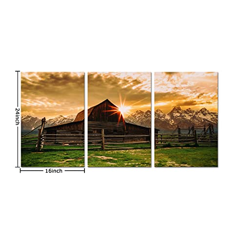 Conipit Large 3 Panels Landscape Paintings Moulton Barn On Mormon Row Canvas Sunrise On Mormon Row Wall Art For Living Room Farmhouse Pictures Modern Artwork Decor Framed 16"X24"X3Pcs #TOP7