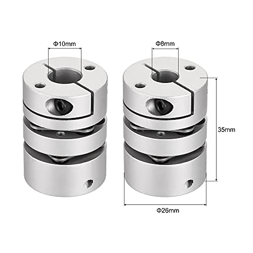 Uxcell 8Mm To 10Mm Bore Double Diaphragm Motor Wheel Flexible Coupling Joint Aluminium Alloy And Stainless Steel Silver 1Pcs #TOP1
