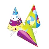 US Toy - Assorted Design Paper Birthday Party Hats with Chin Straps,7