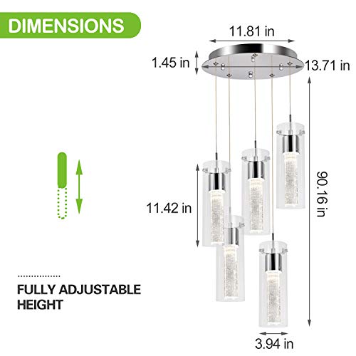 Hykolity 5-Light Pendant Ceiling Fixture, Integrated Led Kitchen Lighting, 30W (180 Watt Equivalent) Cri 90+, 2250Lm Premium Bubble Glass With Chromed Finished Etl Listed #TOP3