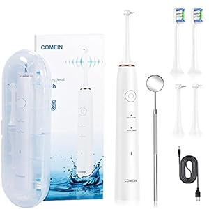 Tandreinigingsset Tandheelkundige Scaler-Elektrische Tandenborstel met 4 Vervangende Opzetborstels,IPX7 Waterdichte (Wit…
