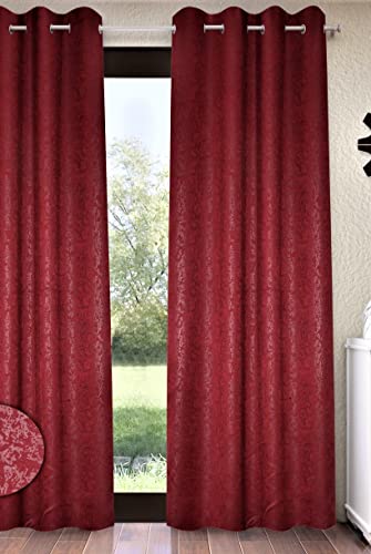 Image of Home Sizzler 1 Piece 100% Blackout Textured Eyelet Polyester Door Curtain - 7 Feet, Maroon