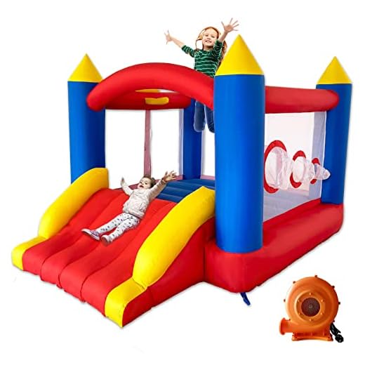 Ballsea Castillo hinchable con ventilador, cosido de material extra grueso, duradero, para niños de 3 a 4 niños, para interiores (315 x 245 x 194 cm)