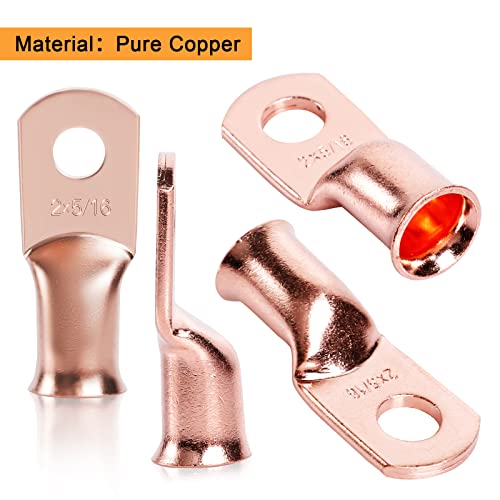 Battery Cable Lugs, 10 Pcs 2 Awg 5/16" Stud Syaoone Copper Battery Lugs Terminal Connectors, Battery Cable Ends, Ul Copper Ring Terminals Connector, Heavy Duty Wire Lugs, Car Battery Connectors #TOP4