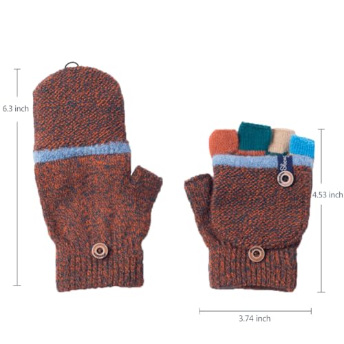 Kids Winter Gloves, Warm Knitted Convertible Fingerless Gloves for Baby Boy Girl with Mittens Cover Cap3