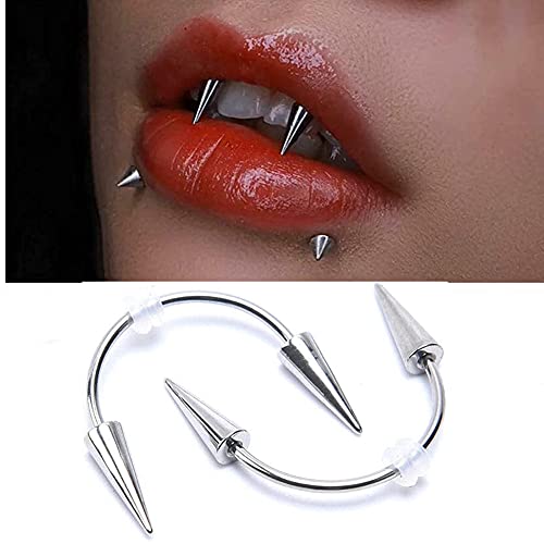 Vampire Lip Piercings, Vampire Septum Piercing, Cosplay Fangs Reusable Small, Metal Lip Studs Punk Vampire Lip Piercings Jewelry, C Shape, Spiked Body Jewelry Cover