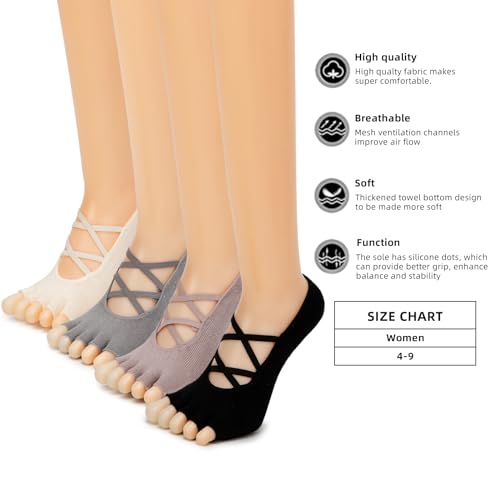 Timntts Women’S Pilates Socks With Grip Non-Slip Toeless Yoga Sock For Sports Ballet Dance Workout 4 Pack  thumb #3