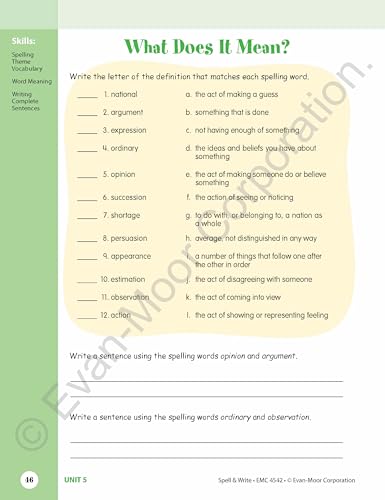 Evan-Moor Skill Sharpeners Spell and Write Workbook, Grade 6, 144 Spelling Words, Test Prep, Synonyms, Antonyms, Grammar, Punctuation, Adjectives, Creative Writing, Vocabulary, Activities, Homeschool - Image 5
