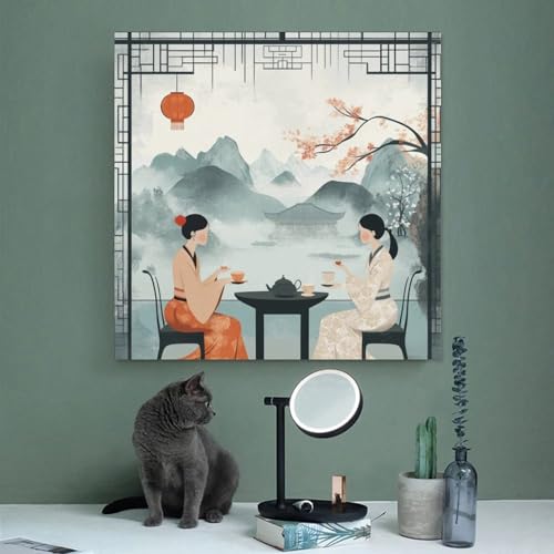 Peinture sur toile de style chinois tableau décoration murale 61x61 - 3