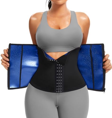 FUXERT Womens Waist Trainer with Zipper Sweat Waist Trimmer for Women Sweat Belt Band Sports Sauna Suit（PK XL