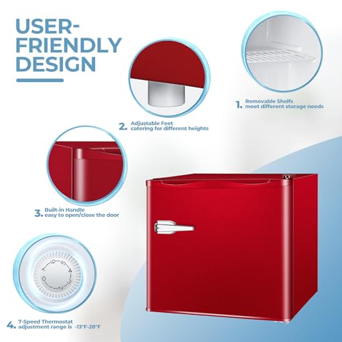 1.2 Cu.ft Mini Freezer, Small Upright Freezer with Removable Shelf & 7 Adjustable Temperature Control, Energy Saving, Low Noise for Bedroom, Apartment, Home, Office, Deep Red