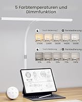 KableRika Schreibtischlampe LED dimmbar mit einstellbarer Höhe, Schreibtischlampe Klemmbar mit Gestensteuerung & Fernbedienung für Homeoffice, Augenschutz Bürolampe mit 5 Farbtemperaturen, Weiß – Ansicht 6