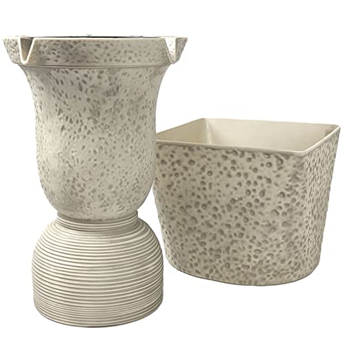 Bernini Veloce 4-in-1 Cordless Fountain Tower with Planter, Versatile Indoor and Outdoor Decorative Water Fountain with Planter, Battery Operated Soothing Water Fountain for Indoors or Outdoors, White