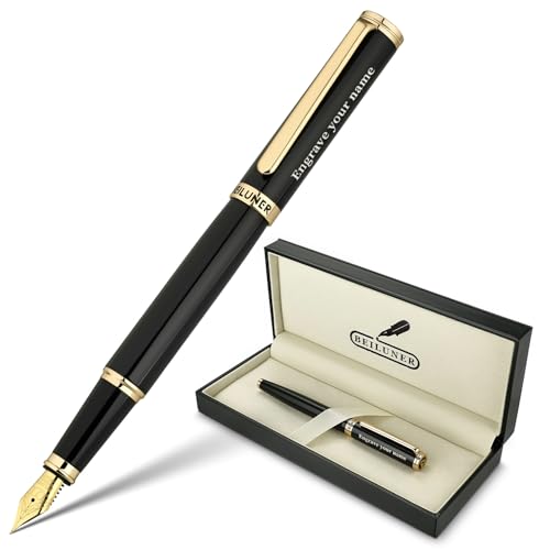 Image of BEILUNER Black Personalized Fountain Pen,Stunning Luxury Lacquer,24K Gilded Nib(Fine),Gorgeous 24K Gold Finish, Ink Converter,Fancy Office Gift for Men&Women-Elegant, Graduation,Nice Pens for Writing