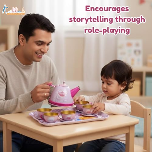 Image of Disney Princess 14-Piece Tin Tea Set for Girls - Portable Fantasy Tea Party Set with Teapot & Cups - Safe & Durable Metal Pretend Play Learning Toy|Birthday Gift for Kids Ages 3+ (Pink)