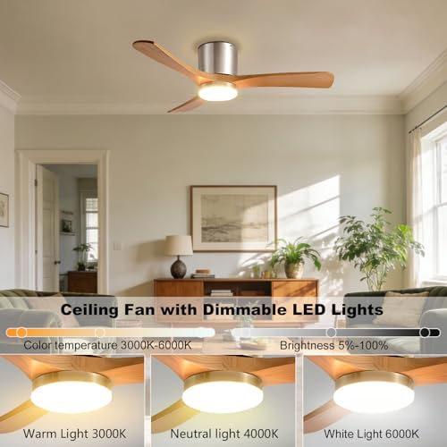Ventilateur de plafond en bois LED dimmable et télécommande pour salon - 6