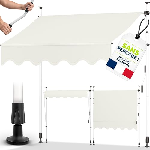 tillvex Store Banne Manuel rétractable avec manivelle pour Le Balcon | Marquise de terrasse sans percement | Marquise Soleil de Balcon auvent téléscopique...