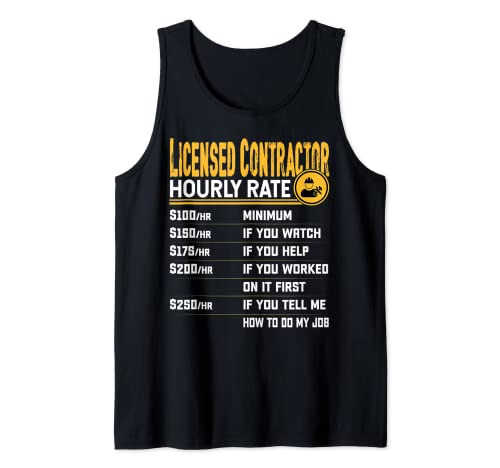 Funny Licensed Contractor Hourly Rate Camiseta sin Mangas